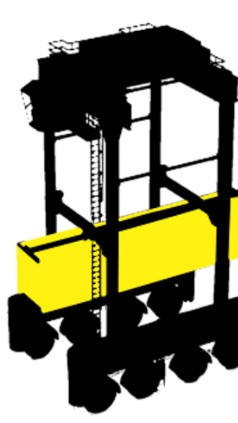 straddle carrier lifting a shipping container