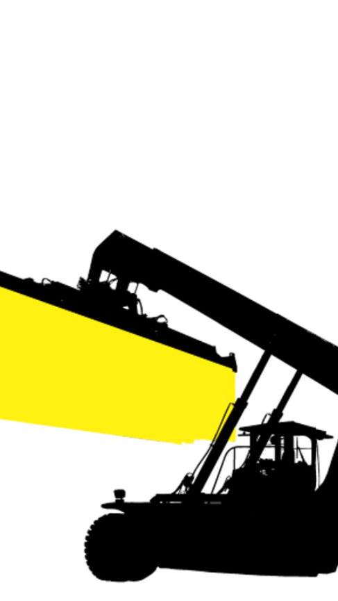 reach stacker drawing with a yellow container