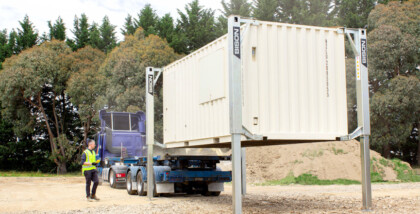 Bison Container Lifting Legs with container in the air