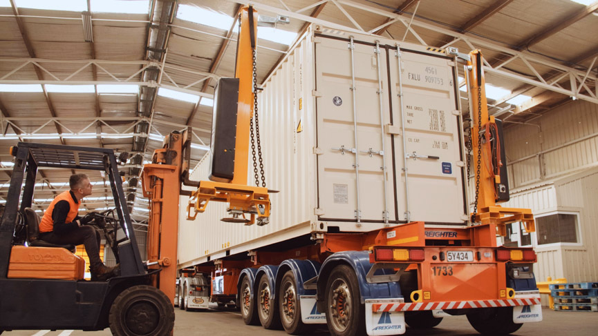 Installing container lift system with a forklift